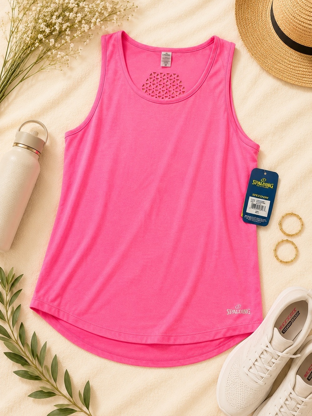 Spalding Neon Pink Athletic Tank Top Medium NWT Workout Gym Activewear